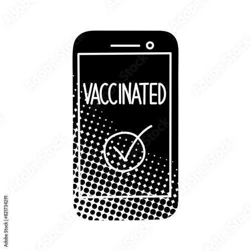 Digital covid-19 vaccine certificate black hand drawn icon in halftone texture style