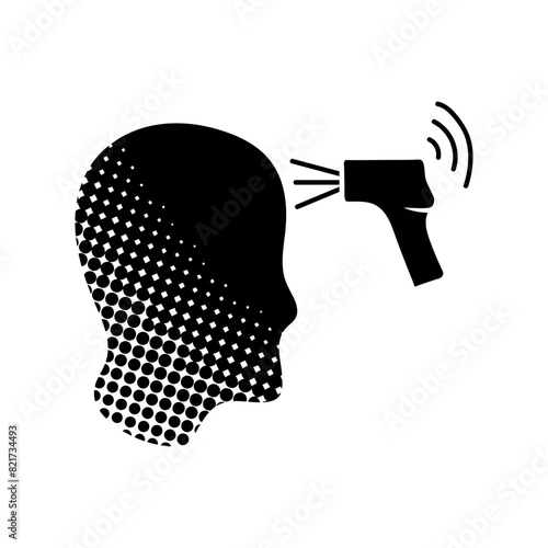 Digital thermometer icon thermo gun body temperature check black hand drawn icon in halftone texture style