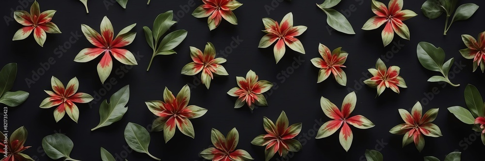 maltese cross flowers and leaves on plain black background from Generative AI