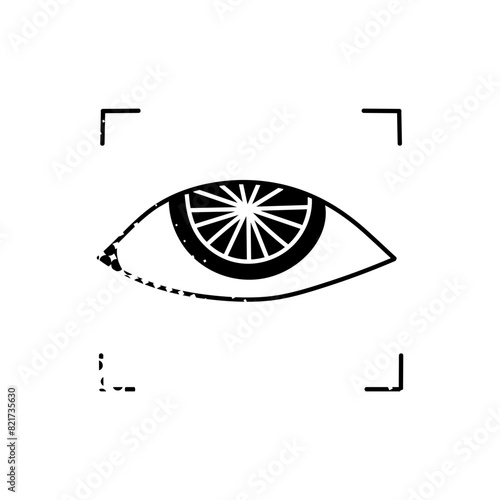 Face recognition eye scanner black hand drawn icon in halftone texture style