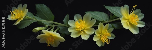 sundrop flowers and leaves on plain black background from Generative AI