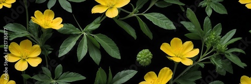 sundrop flowers and leaves on plain black background from Generative AI photo