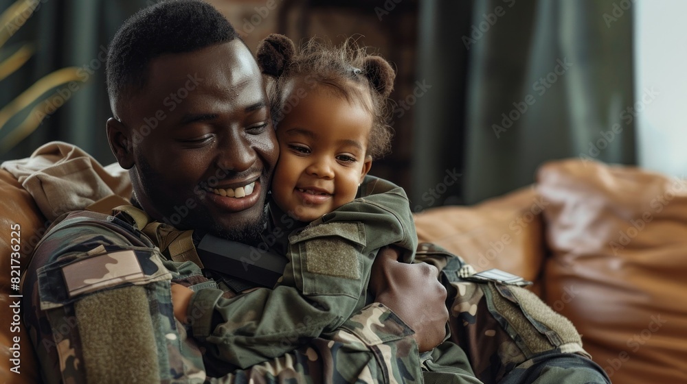 Fototapeta premium A man and a little girl are sitting on a couch