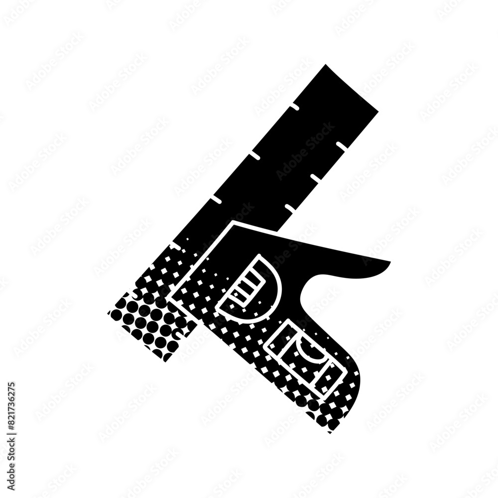 Woodworking tool adjustable measure ruler black hand drawn icon in halftone texture style Woodworking tool adjustable measure ruler black hand drawn icon in halftone texture style