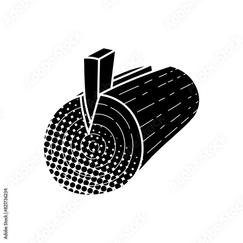 Wood timber log splitting wedge black hand drawn icon in halftone texture style