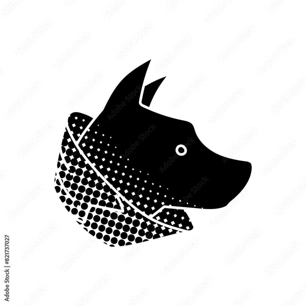 Sick dog black hand drawn icon in halftone texture style