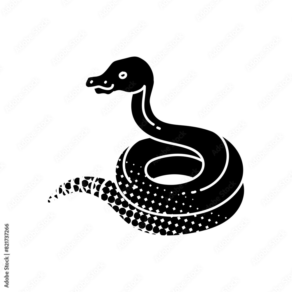 Fototapeta premium Injured snake icon Reptile animal pet veterinary black hand drawn icon in halftone texture style