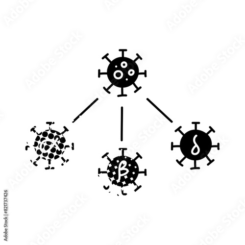 Virus mutation concept black hand drawn icon in halftone texture style