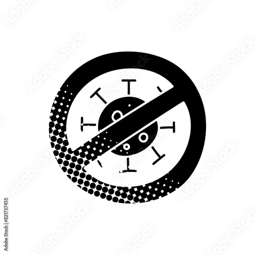 No virus black hand drawn icon in halftone texture style