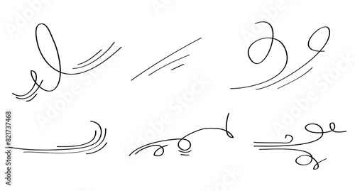 Doodle wind blow, gust design isolated on white background. vector hand drawn illustration