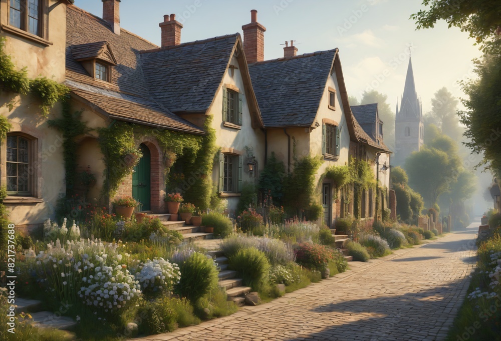 Fototapeta premium A Serene European Village Scene