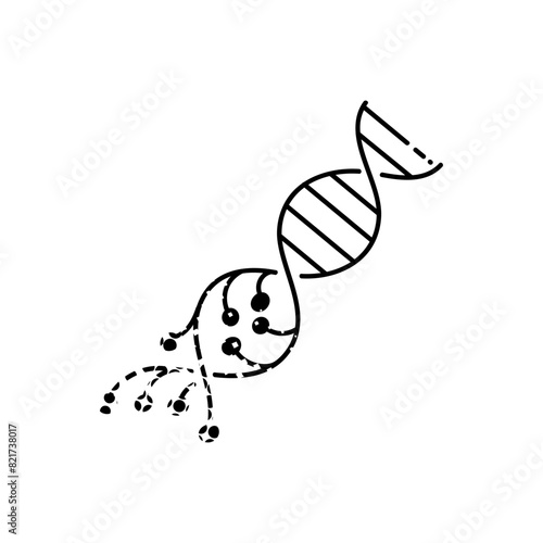Artificially modified dna strains black hand drawn icon in halftone texture style