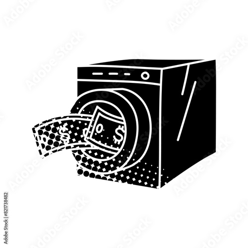 Money laundry black hand drawn icon in halftone texture style