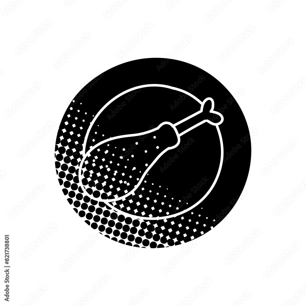 Chicken drum black hand drawn icon in halftone texture style Chicken drum black hand drawn icon in halftone texture style