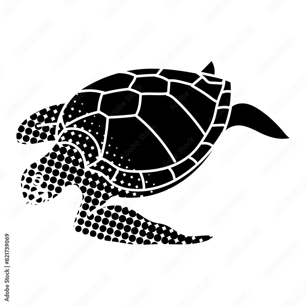 Sea turtle black hand drawn icon in halftone texture style Sea turtle black hand drawn icon in halftone texture style