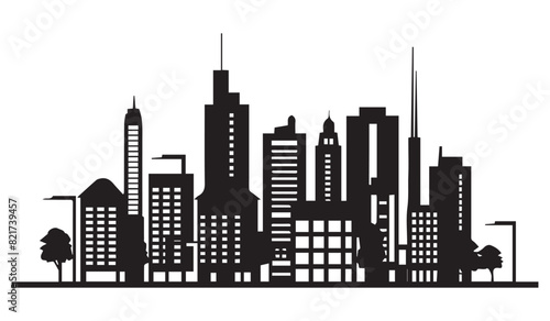 Simple skyline theme design, black vector illustration on white background © stockLines