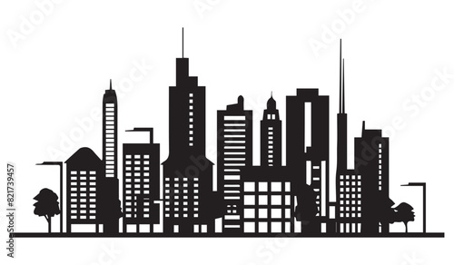 Simple skyline theme design, black vector illustration on white background