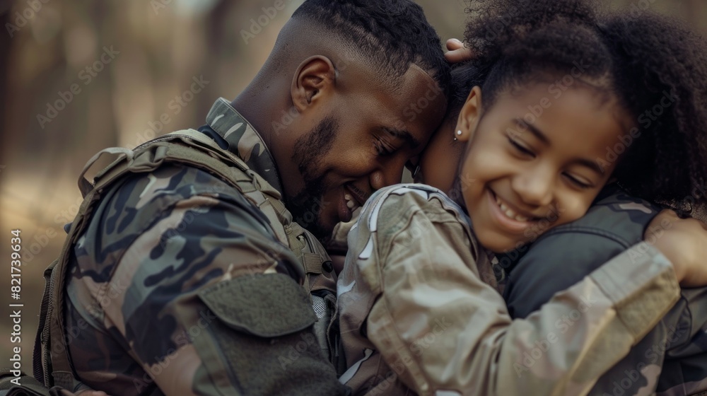 Fototapeta premium A man and a girl hug each other in a forest