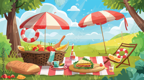 Food and equipment for picnic in park and openair ho