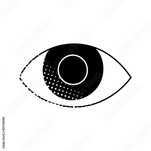 Eye black hand drawn icon in halftone texture style