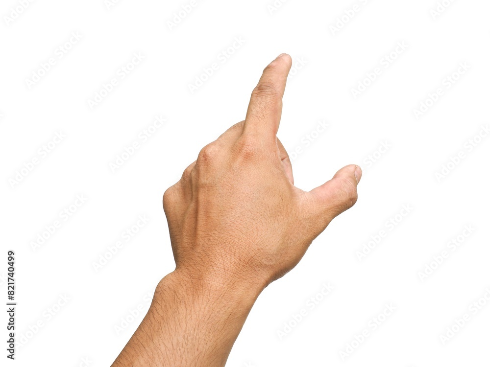 Men's hands making gestures like I'm pointing at something. or touch the phone screen Isolated on white background. Men's hands making gestures like I'm pointing at something. or touch the phone screen Isolated on white background.