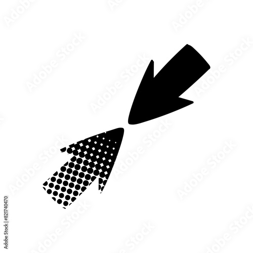 Colliding cursors black hand drawn icon in halftone texture style