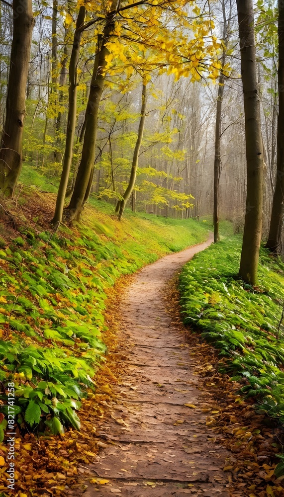 Image of rainforest roads and paths showing fall foliage and seasonal leaf colors. Image of rainforest roads and paths showing fall foliage and seasonal leaf colors.