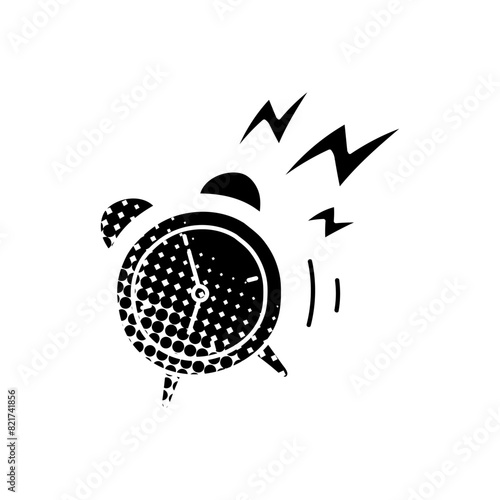 Alarm clock black hand drawn icon in halftone texture style