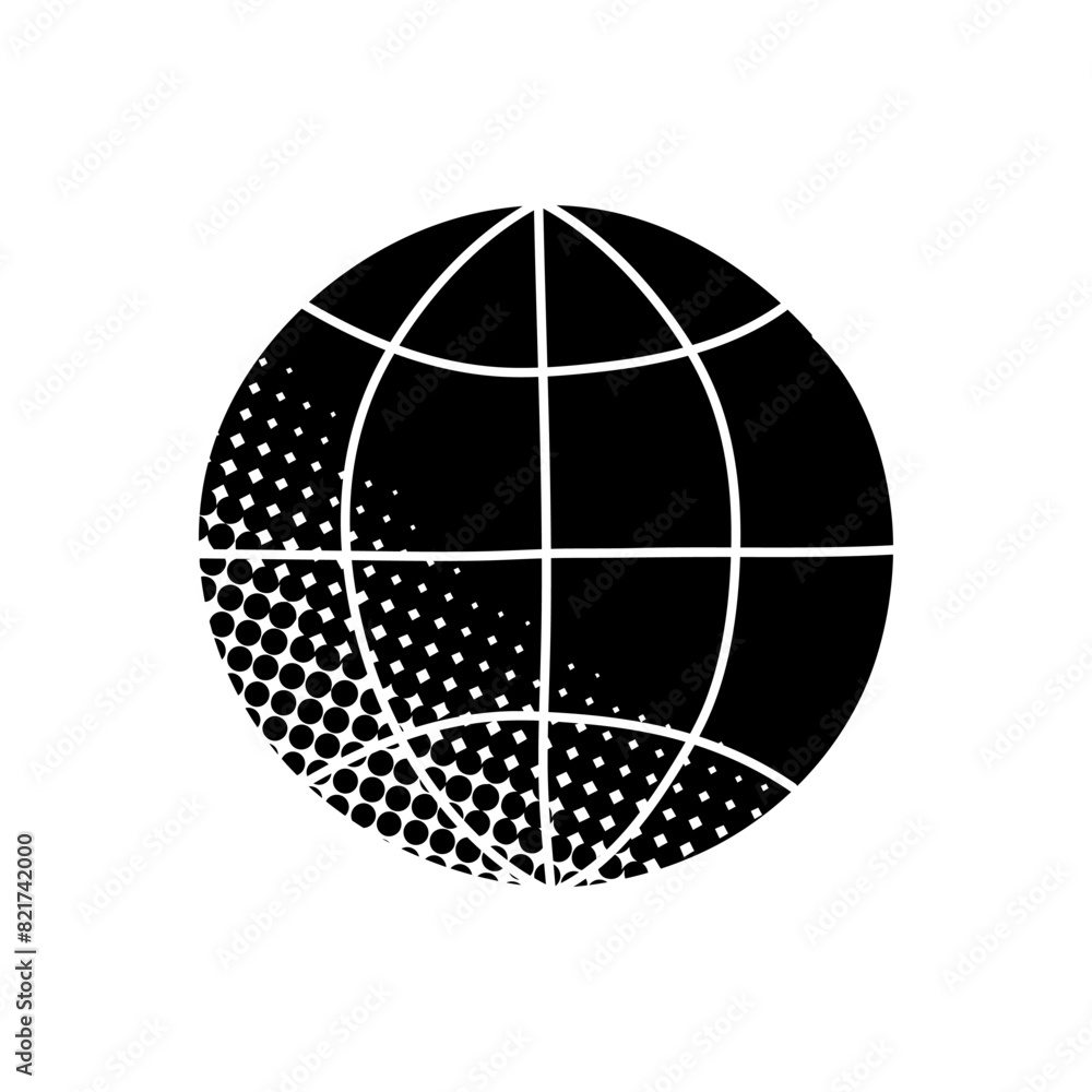 Globe black hand drawn icon in halftone texture style Globe black hand drawn icon in halftone texture style