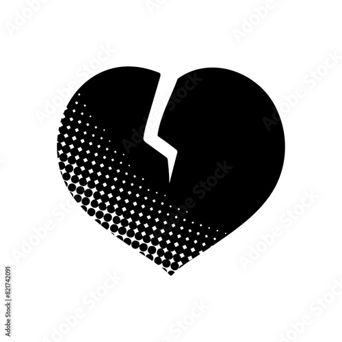 Broken heart shape black hand drawn icon in halftone texture style