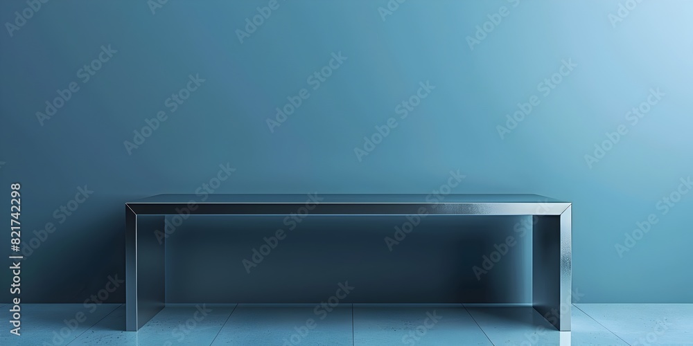 Obraz premium Modern Minimalist Metal Table for Product Showcase and Display with Clean Cool Toned Aesthetic