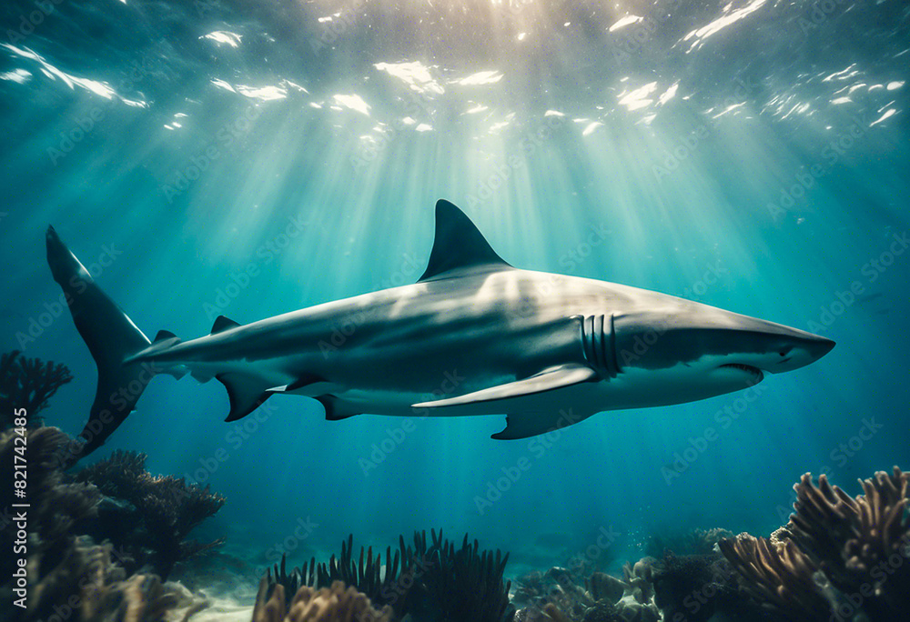 Fototapeta premium Close-up with a shark swimming underwater