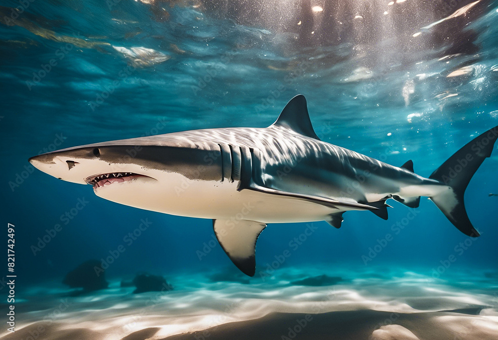 Fototapeta premium Close-up with a shark swimming underwater