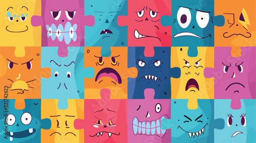 Abstract puzzle-shaped characters. Cute comic jigsaw