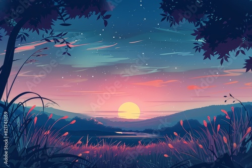 Nature Anime illustration landscape background © nurasiyah