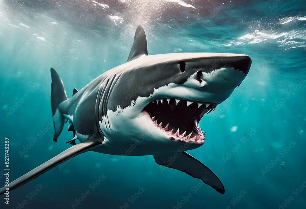 Fototapeta premium Close-up with an attacking shark. A shark attack