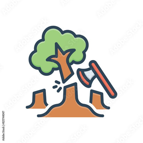 Color illustration icon for deforestation
