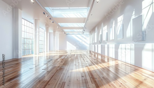Wallpaper Mural Modern empty gallery space illuminated by natural light, featuring wooden floors and a clean aesthetic ideal for exhibitions and artistic displays Torontodigital.ca