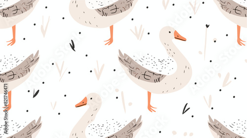 Goose pattern. Cute geese seamless background. photo