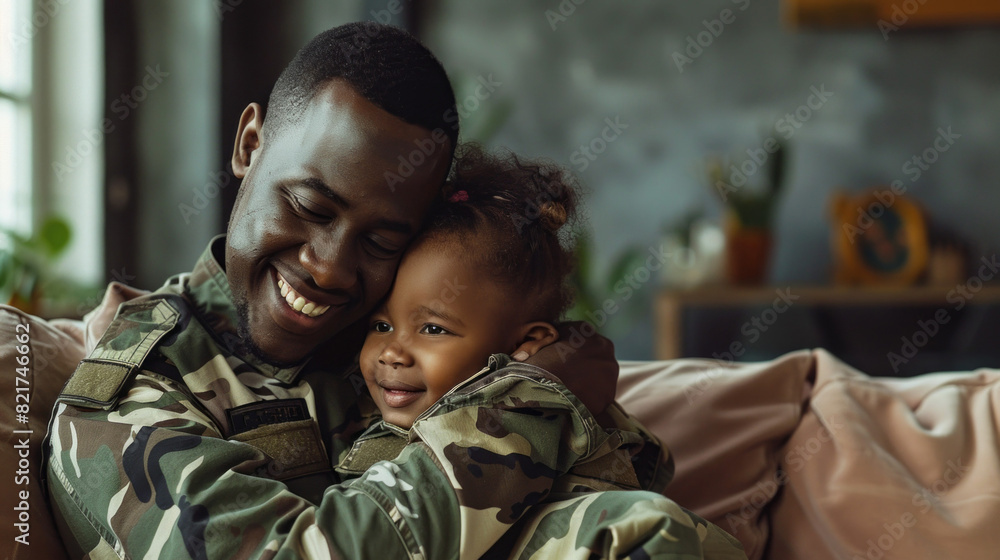 A man and a little girl are hugging on a couch A man and a little girl are hugging on a couch