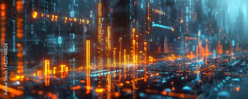 A futuristic hologram display comparing gold and oil prices, with neon graphs and data points, hightech environment, SciFi, 3D Render