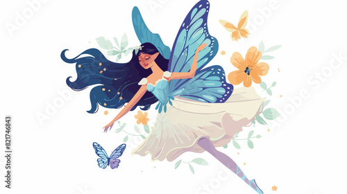Gorgeous flying fairy or ballerina in elegant dress 