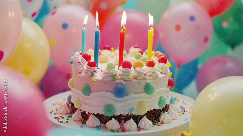 Birthday background with balloons and confetti for birthday card or invitation design Generative AI Birthday background with balloons and confetti for birthday card or invitation design Generative AI
