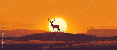 Majestic deer with clear copyspace on a sunset orange background