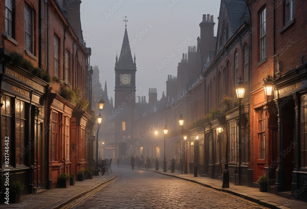 Fototapeta premium Nighttime Scene of a Historic Street