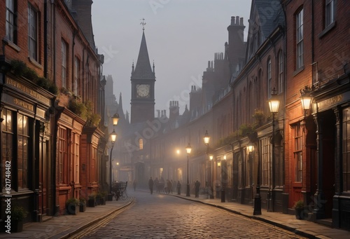 Nighttime Scene of a Historic Street photo
