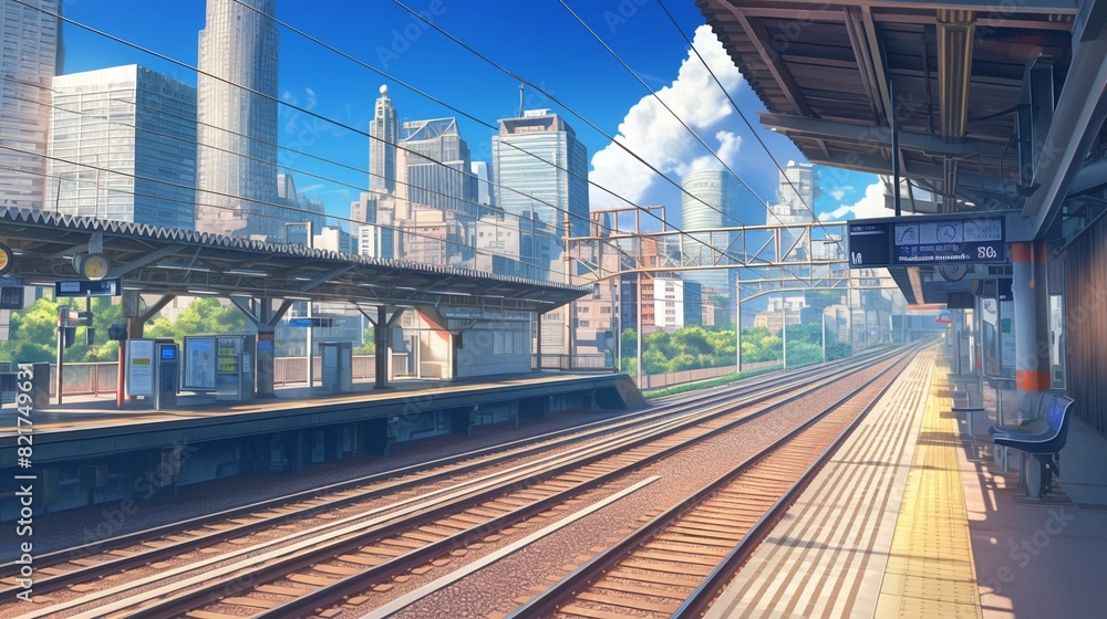 駅のホームからの風景、都会4 駅のホームからの風景、都会4