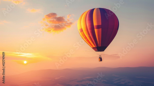 A hot air balloon gracefully soaring through the clouds in the sky on a sunny day