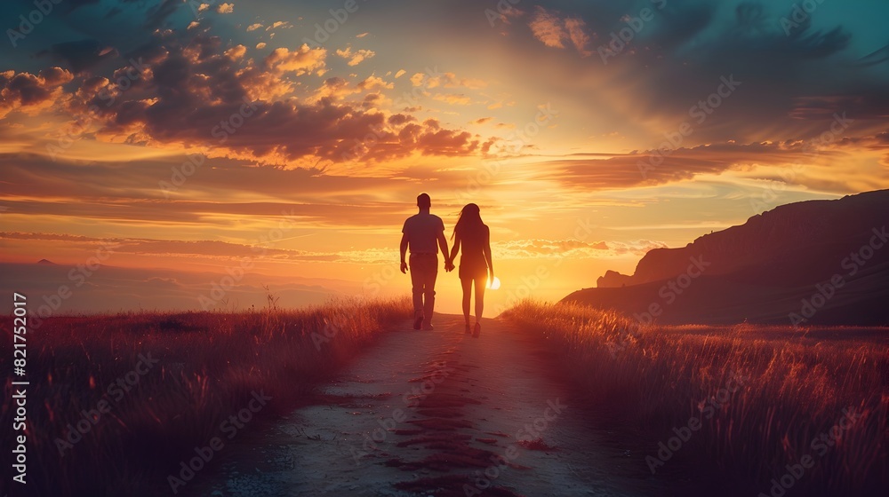 A Couple s Promising Journey into the Radiant Sunset Embracing New Horizons Hand in Hand