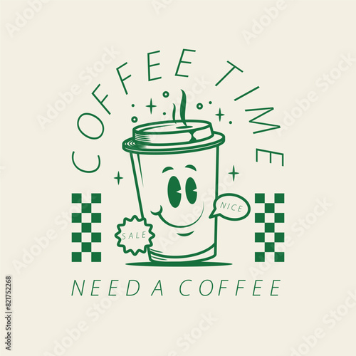 Groovy Cartoon Coffee Time Character Vintage Style